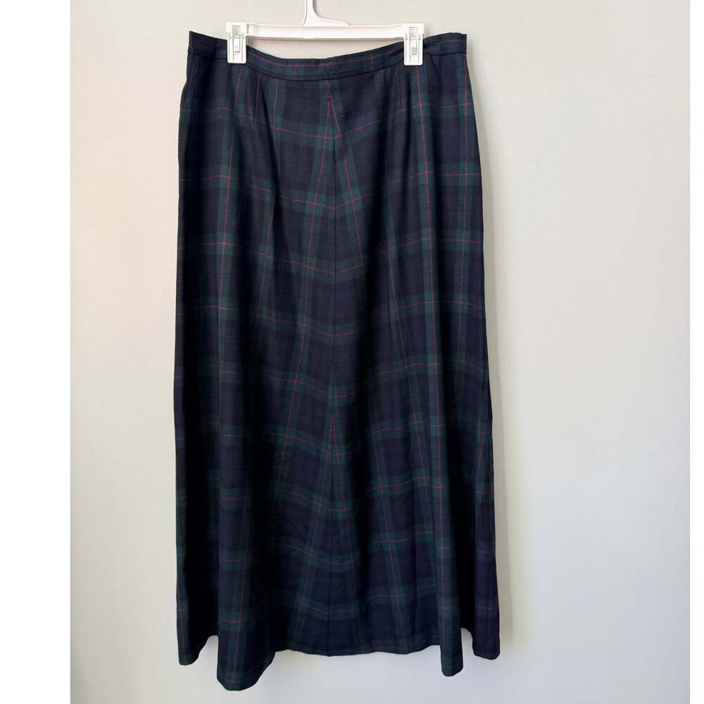 Lauren Ralph Lauren Vintage 100% Pure Wool Tartan Plaid Maxi Skirt 16W Green Red